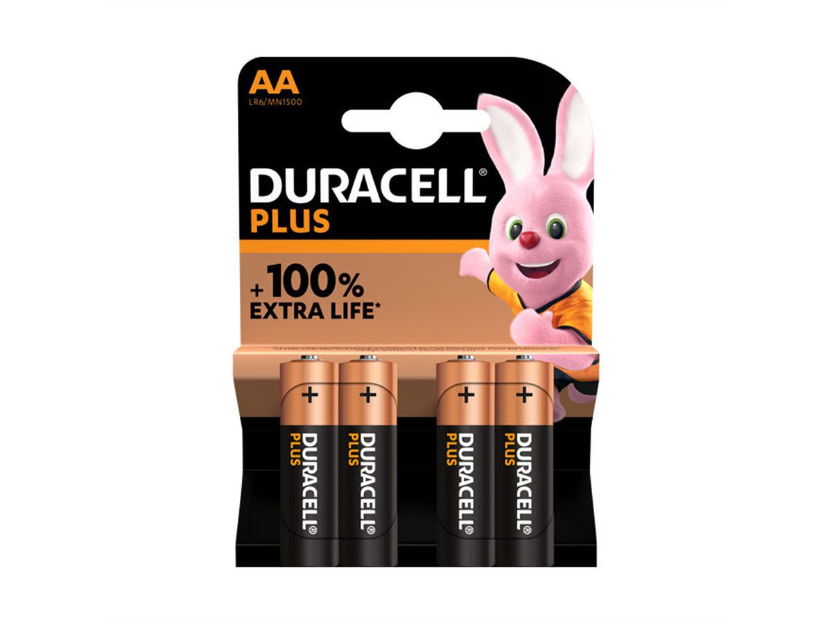 DURACELL Alkaline Plus, AA (LR6), verpakking van 4