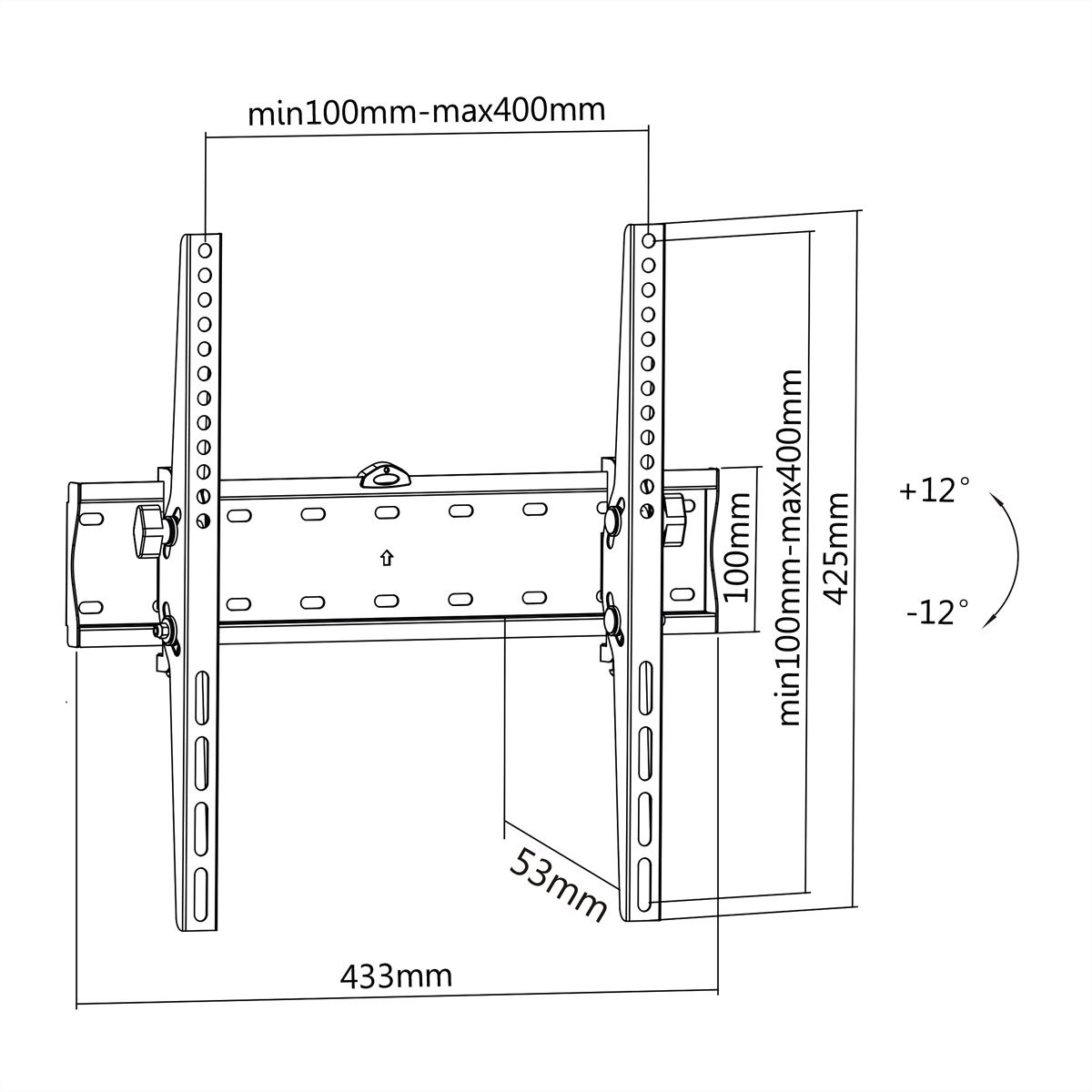 VALUE TV wall mount, 53mm wall distance, 40kg load capacity, tiltable