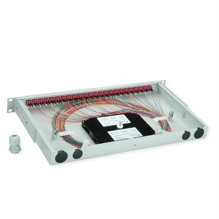 TELEGÄRTNER BASIS V LWL-Panel mit Kupplungen & Pigtails, 24x LC Duplex, violett, OM4