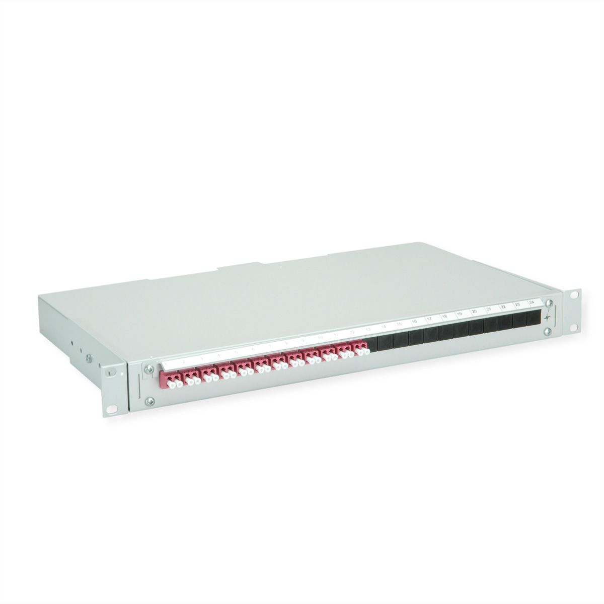 TELEGÄRTNER BASIS V LWL-Panel mit Kupplungen & Pigtails, 12x LC Duplex, violett, OM4