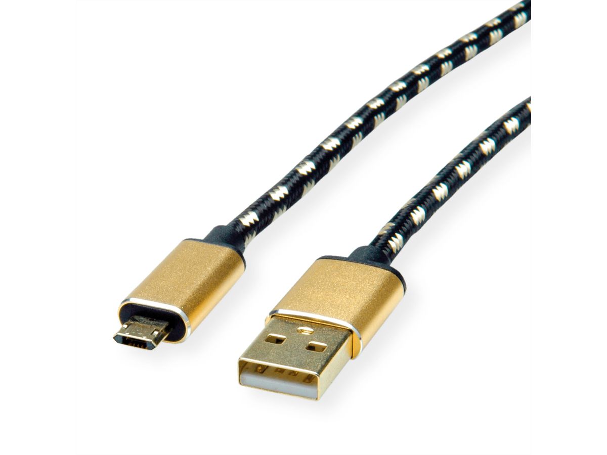 ROLINE GOLD USB 2.0 Cable, A - Micro B (reversible), M/M, 0.8 m