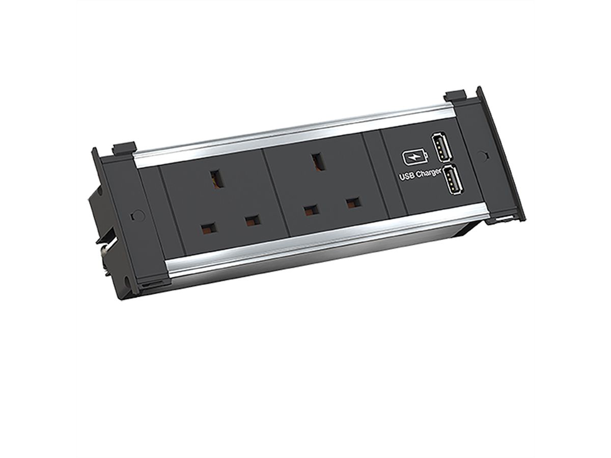 BACHMANN KAPSA S 2xUK 90° USB Charger, Current 2.0m UK 13A United Kingdom