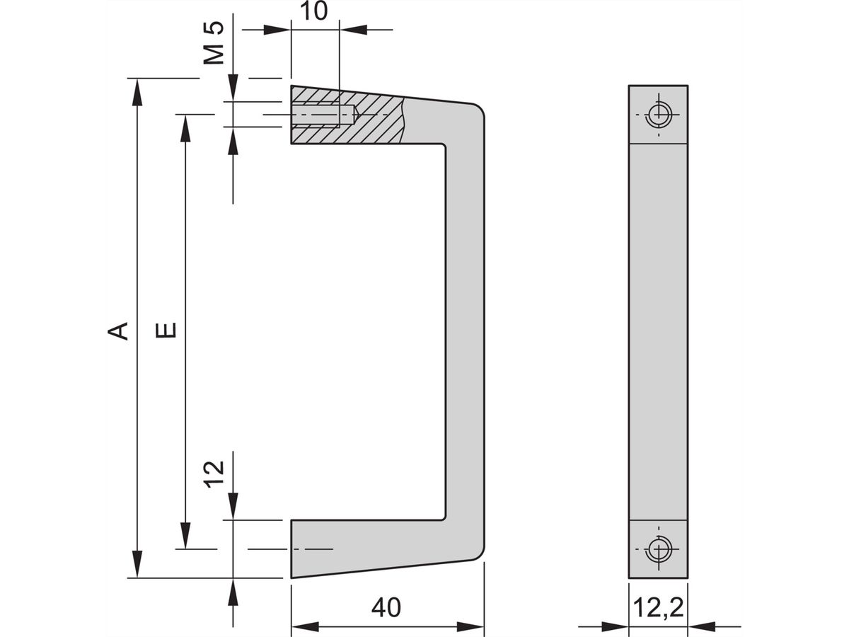 SCHROFF-handgreep uit één stuk, breedte 12,2 mm, zwart geanodiseerd, 249 mm