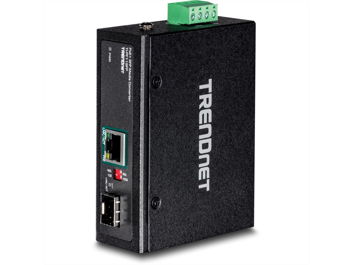 TRENDnet TI-PF11SFP Media Converter Industriële SFP naar Gigabit PoE+