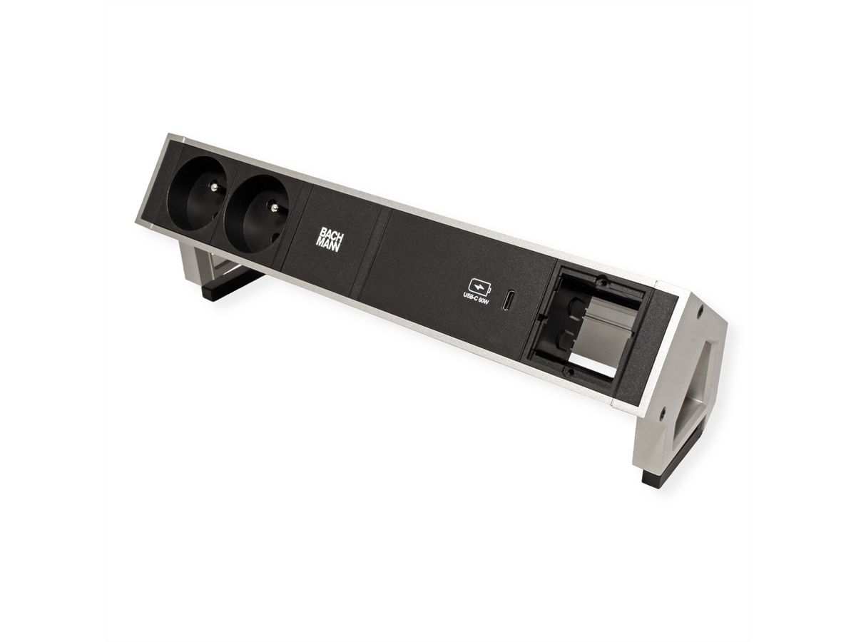 BACHMANN DESK2 2xUTE 1xUSB C 60W 1xCM 0.2m GST18 INOX