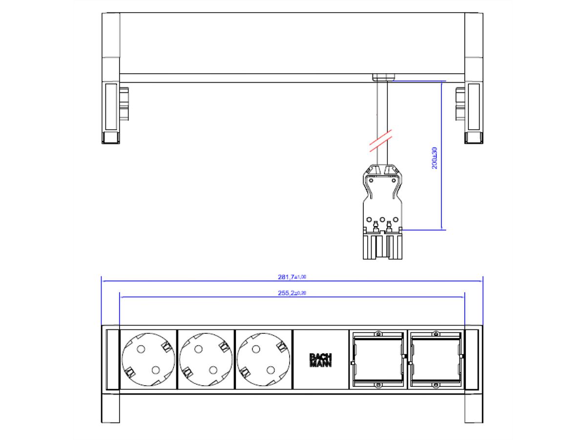 BACHMANN DESK2 3x Geaard stopcontact 2x ABD GST18 , wit