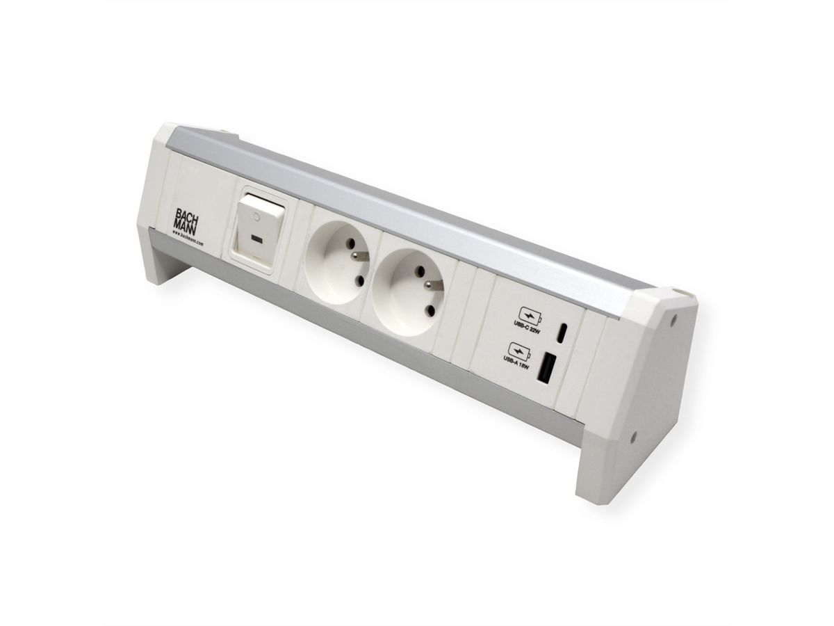 BACHMANN DESK 2xUTE 1xUSB A/C 22W 1xSwitch GST18 RAL9010