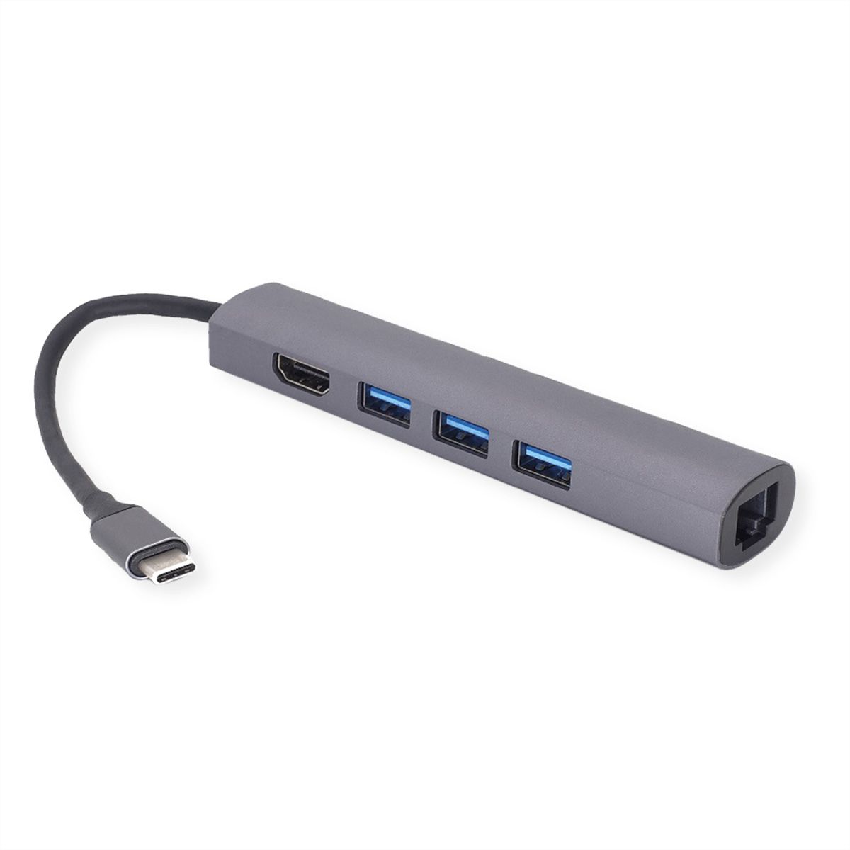VALUE USB-C dockingstation, HDMI 4K, 3x USB type A, Gigabit Ethernet, grijs