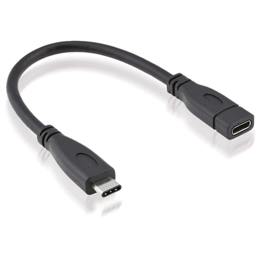 ROLINE USB 3.2 Gen 2 kabel, C-C, M/F, 4K UHD-1, 10Gbit/s, 100W, zwart, 0,15 m