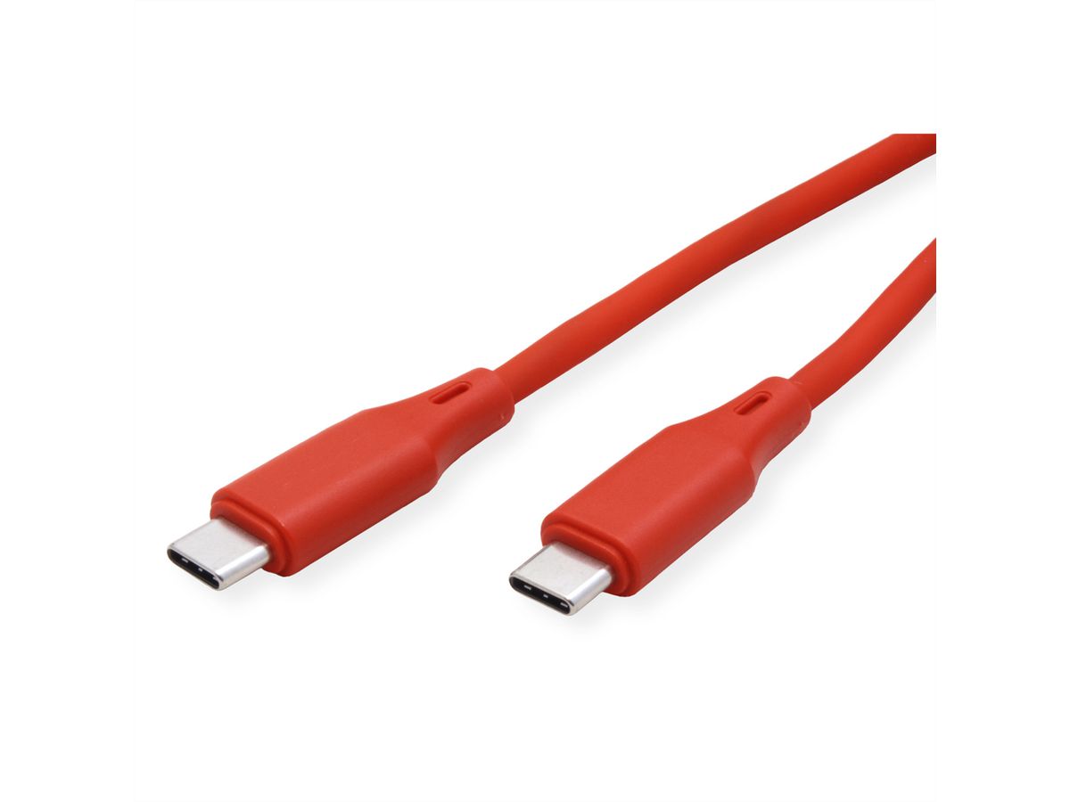 ROLINE USB 2.0-kabel, type C-C, M/M , Silicone, 60W, rood, 1 m