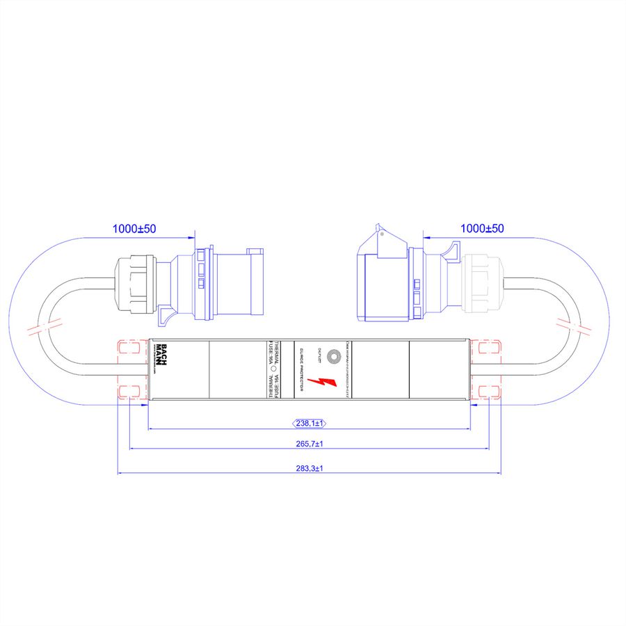 BACHMANN ALU 1U VM 1xSPD without LED, 1m H05VV-F 3G4.00mm CEE 32A