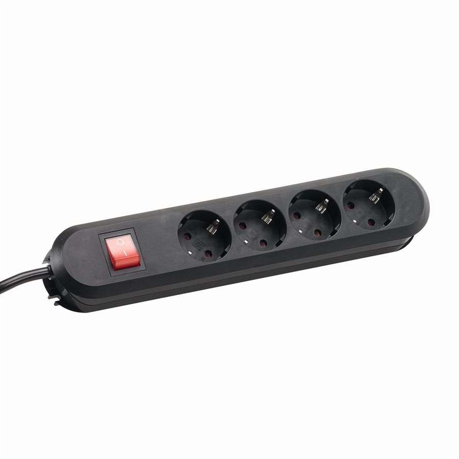 BACHMANN SMART socket strip 4x earthing contact, switch, black, 1.5 m
