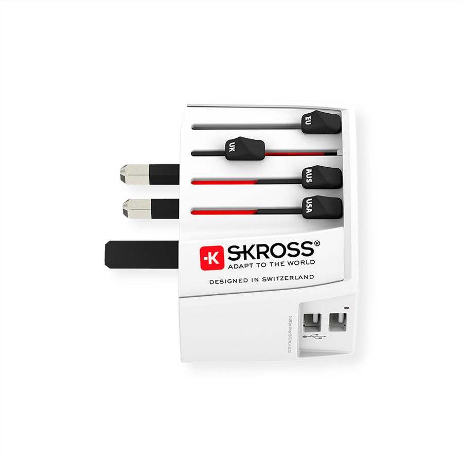 Skross MUV USB 2A Universal 2-pole Travel Adapter, worldwide