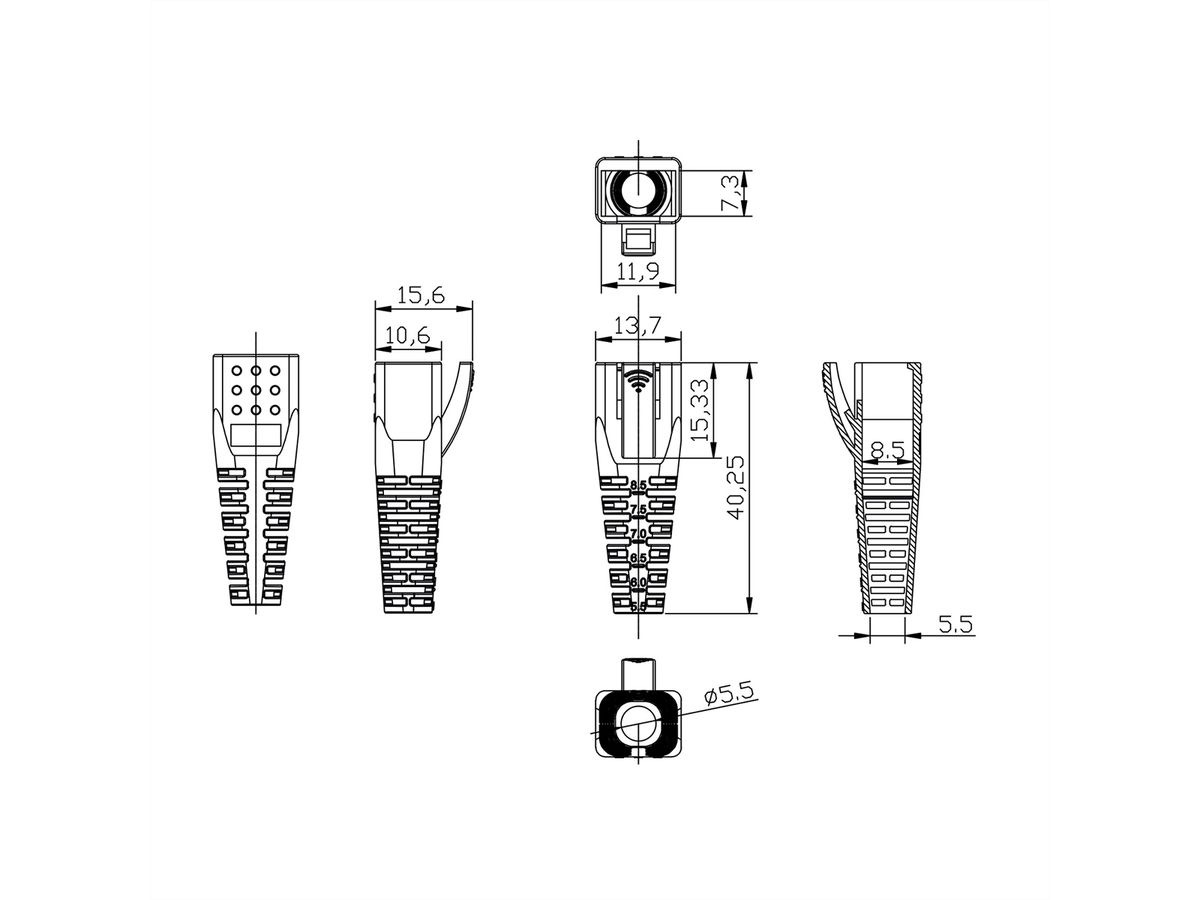 ROLINE RJ45 tule, 10 stuks, zwart