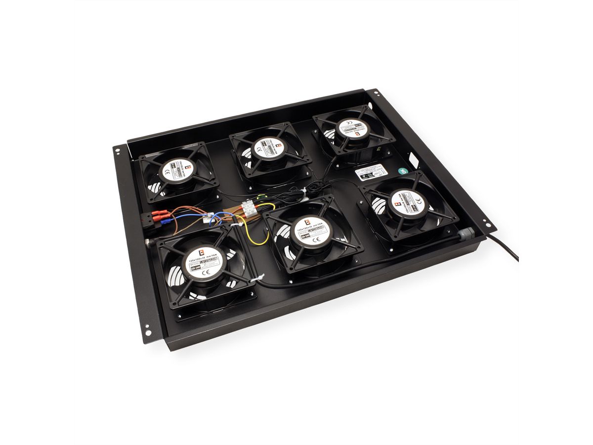 ROLINE 19-inch dakventilatorunit met 6 ventilatoren, AAN/UIT voor serverkast per serie, zwart