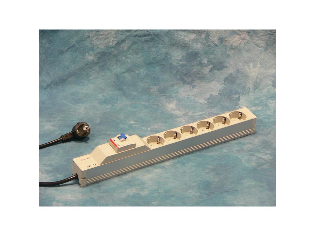 SCHROFF contactdoosstrook, SCHUKO, 6 contactdozen, 19", met aardlekbeveiliging