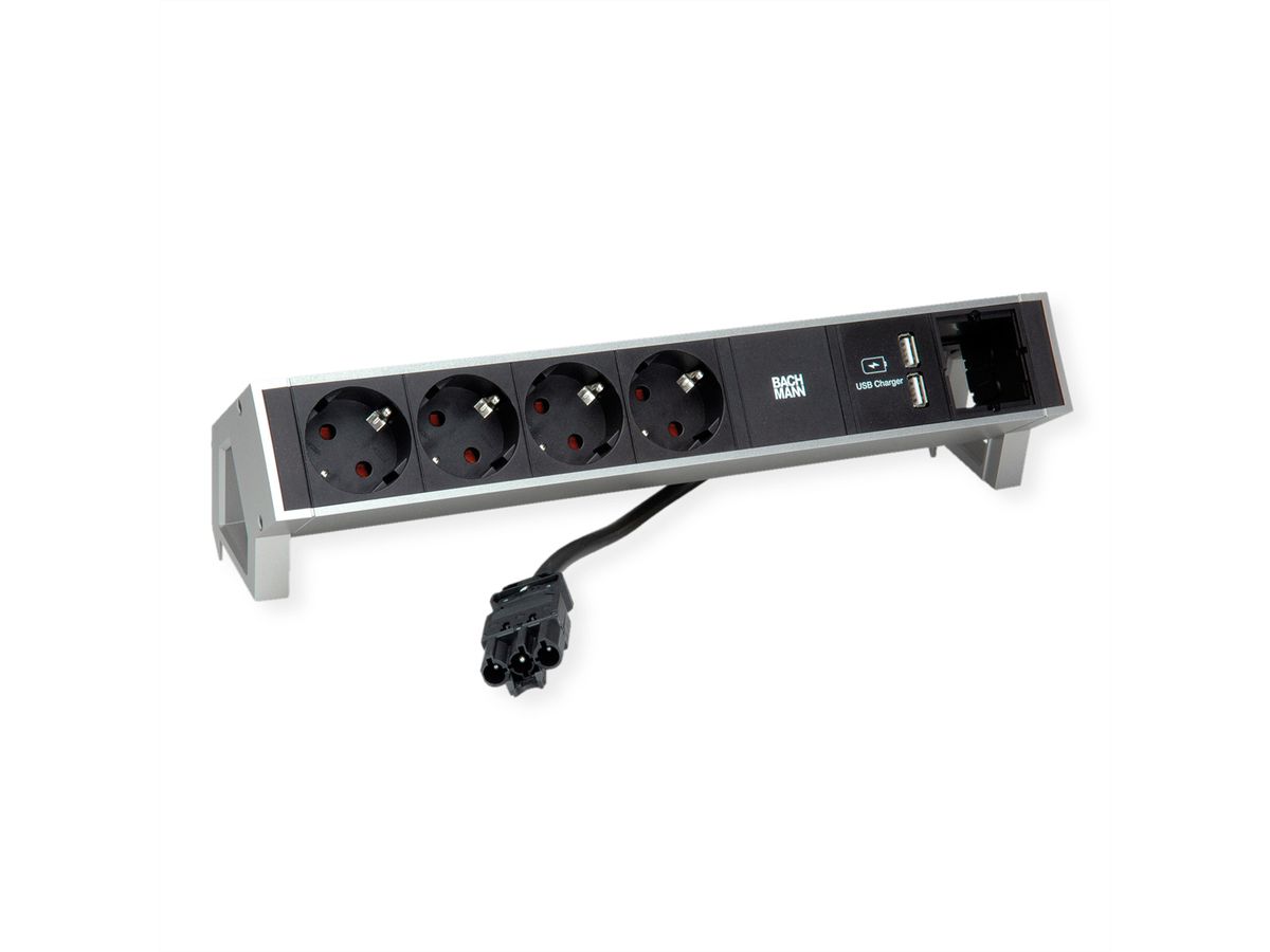 BACHMANN DESK2 4x Schutzkontakt 1x USB-Charger, Aluminium
