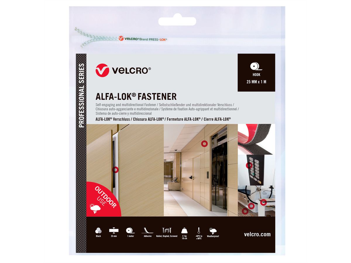VELCRO® Alfa-Lok® klittenband 1m haakband 25mm zwart