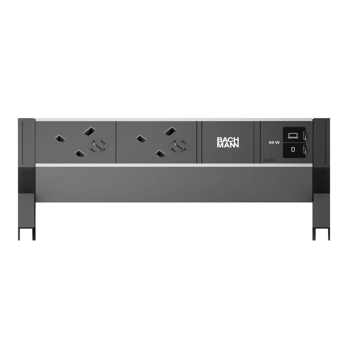 BACHMANN DESK2 ALU BLACK 2xUK, 1xUSB C/C 65W L=0,2m