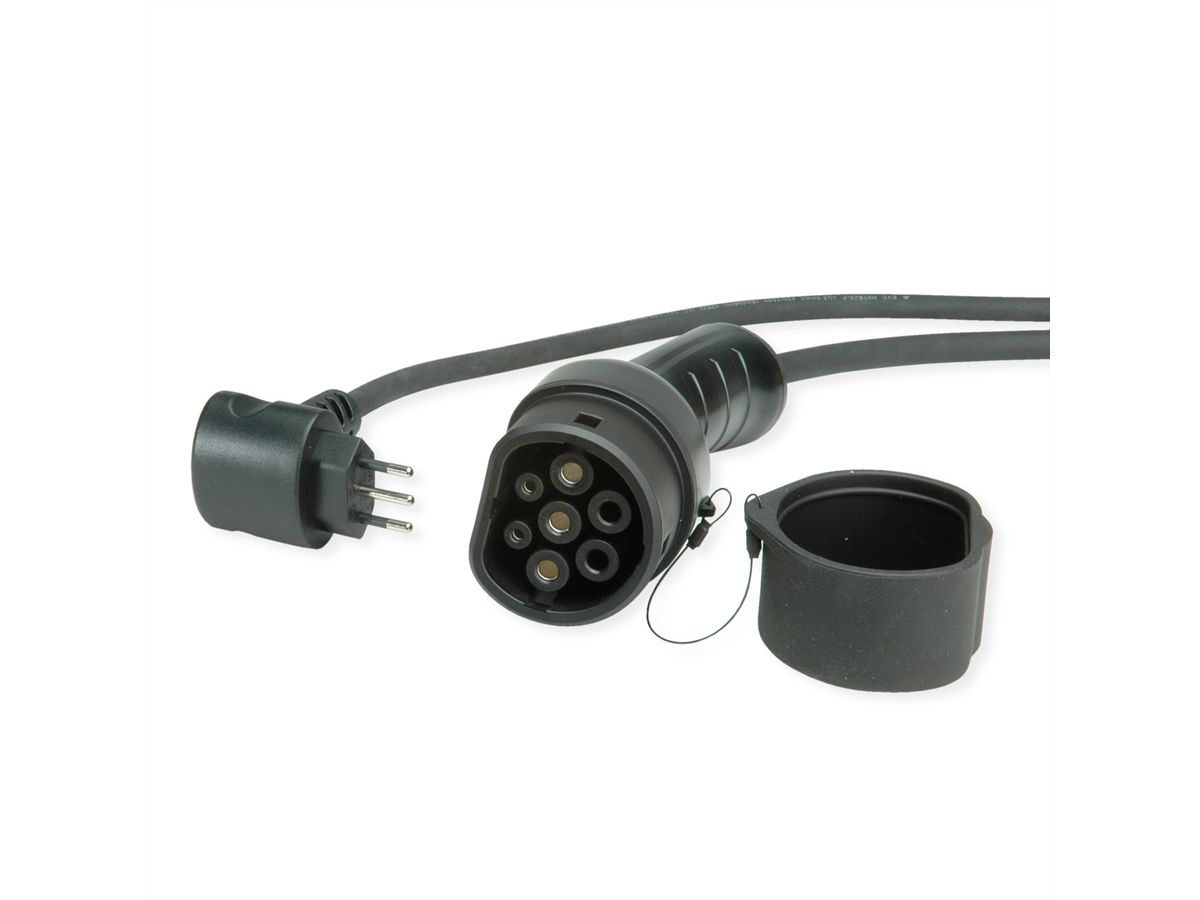 ROLINE Draagbare oplaadkabel voor e-car CEE7/7 - Type2, 1-fase, 250VAC (1P+N+E), 32 A, 7.4 kW, 3 m