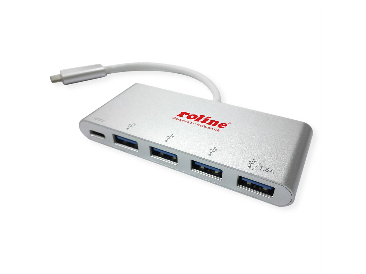ROLINE USB 3.2 Gen 1 Hub, 4-voudig, type C-aansluitkabel, met 1 PD-poort