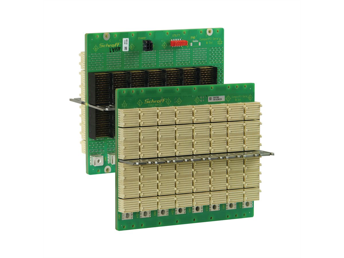 SCHROFF CPCI seriële backplane, 3 HE, 8 sleuven, systeemsleuf links, enkele ster, met RIO