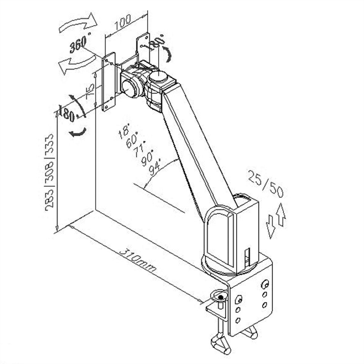 VALUE LCD Monitor Arm Standard, Wall Mount or Desk Clamp