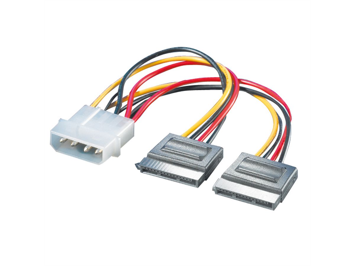 ROLINE Y-Adapterkabel 4 pol. HDD / 2x SATA, 0,12 m