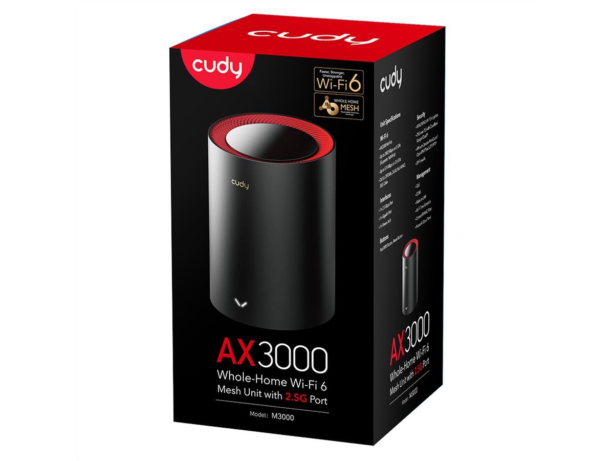 CUDY M3000 AX3000 Wi-Fi 6 Mesh 2.5G 1er-Pack schwarz