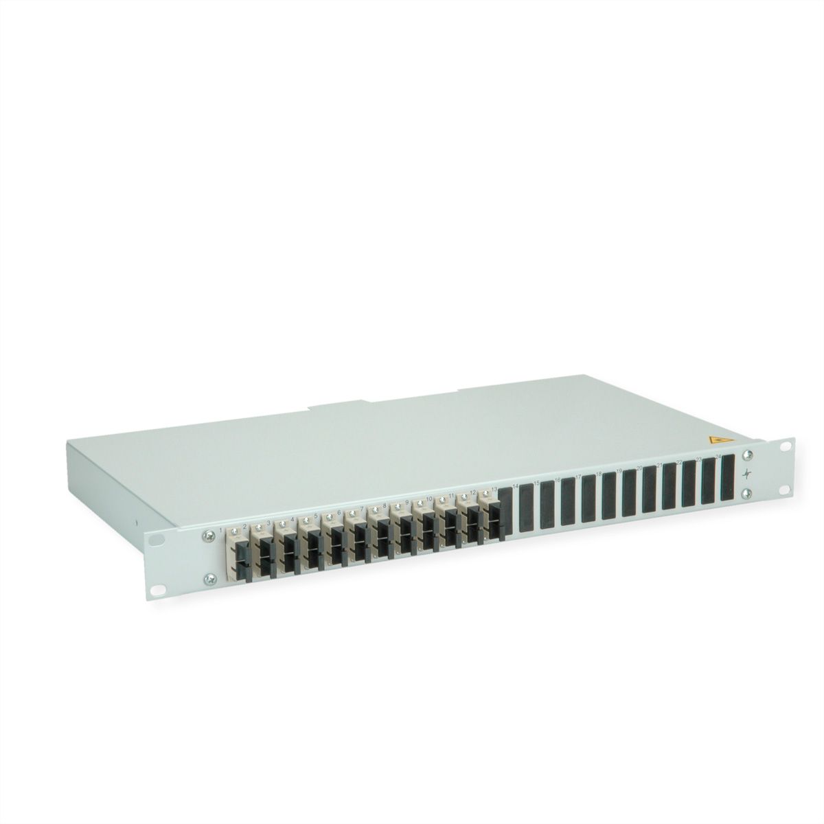 TELEGÄRTNER BASIS eco LWL-Panel mit Kupplungen & Pigtails, 12x SC Duplex, beige, OM2, Grade C