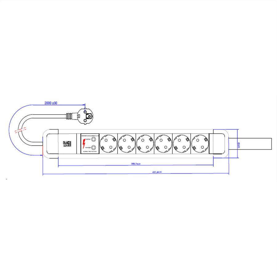 BACHMANN PRIMO2 6xCEE7/3 1xoverspanningsbeveiliging met lus 2,0m CEE7/7