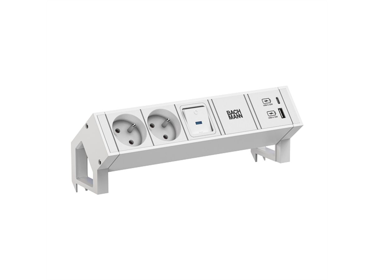 BACHMANN DESK2 wit 2xUTE 1xschakelaar 1xUSB A/C 22W 0,2m GST18