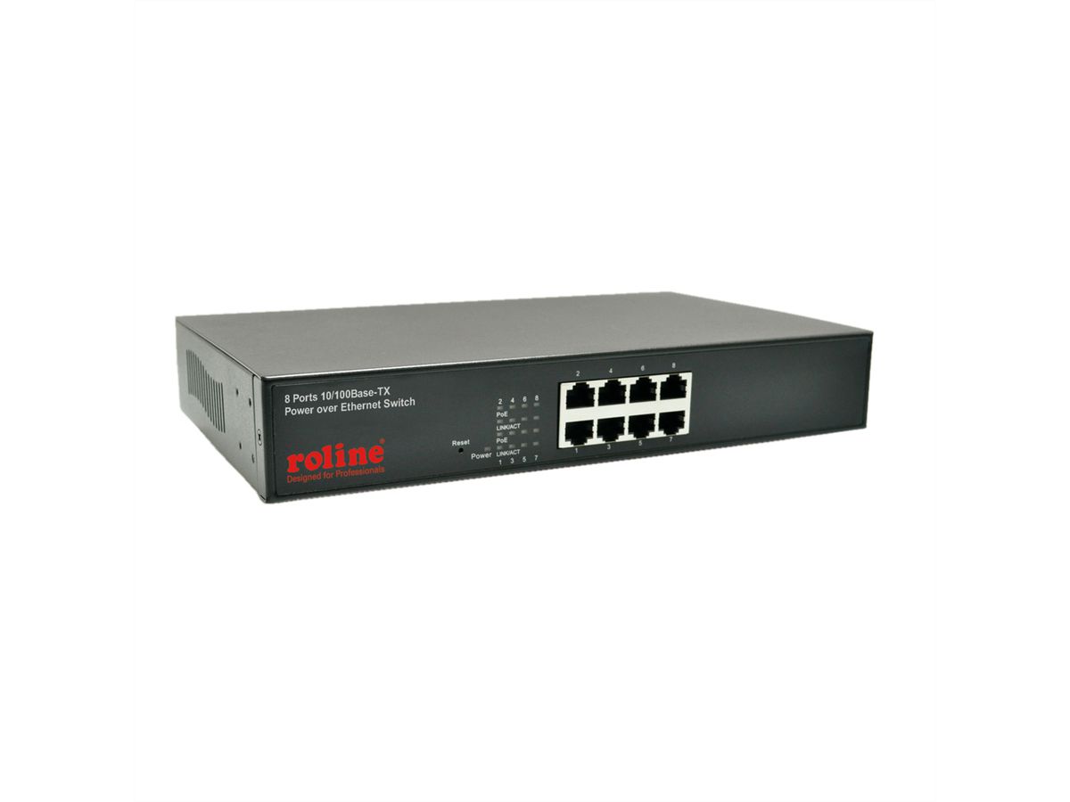 ROLINE PoE Fast Ethernet Switch, 8-Poorts, (8x PoE), 19" Inbouw