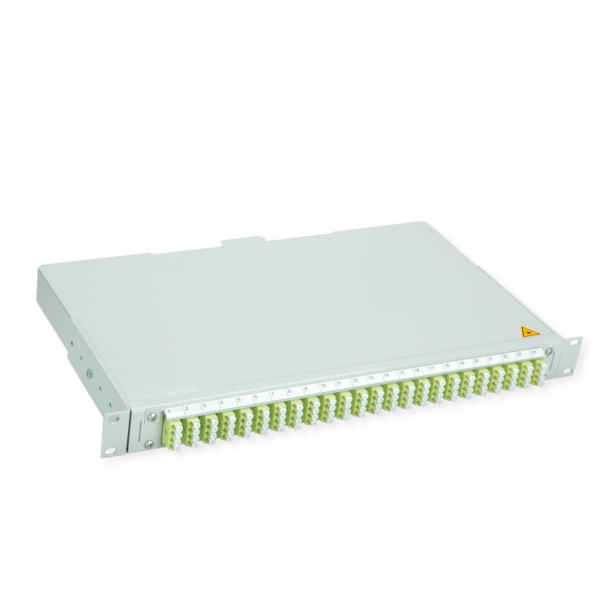 TELEGÄRTNER BASIS V LWL-Panel mit Kupplungen & Pigtails, 24x LC Quad, lindgrün, OM5