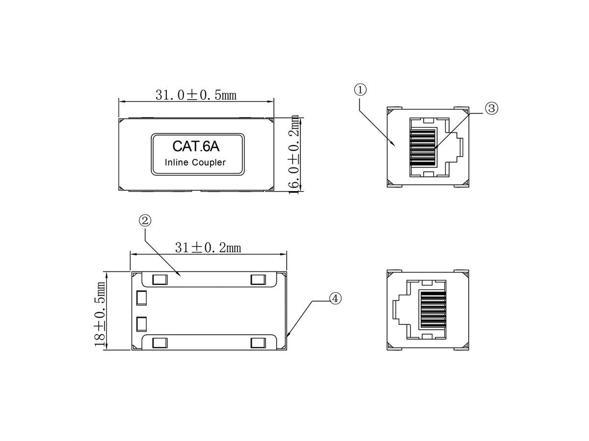 ROLINE RJ-45 Mini Inline Coupler, Cat.6A (Class EA), shielded, silver