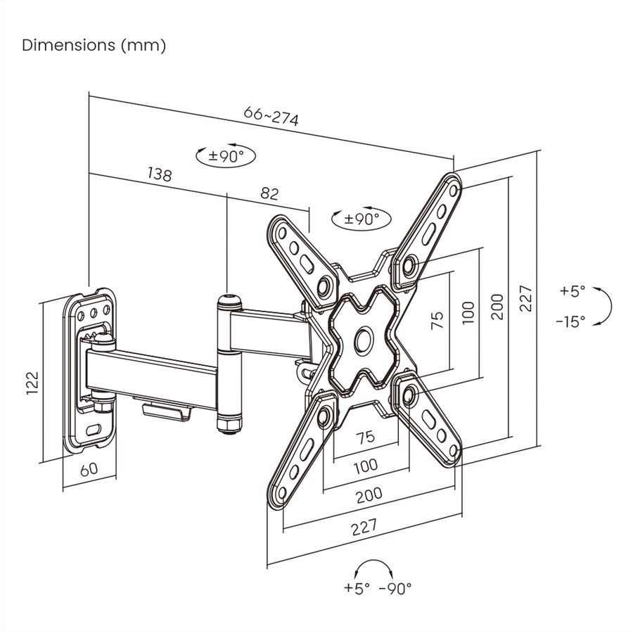 VALUE TV Monitor Arm, Wall Mount, < 109cm, < 20kg, 3 joints