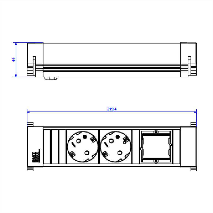 BACHMANN POWER FRAME 2xCEE7/3 1xCM, Plastic profile 0.2m GST18