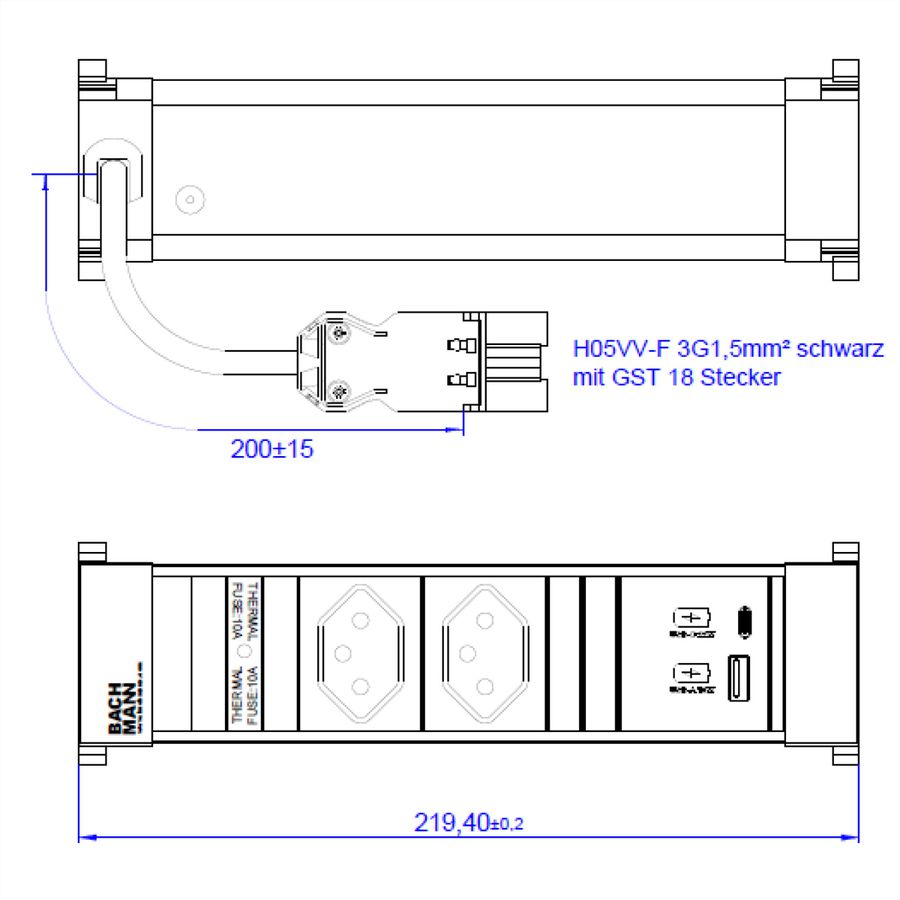 BACHMANN POWER FRAME S 2xCH, 1xUSB A&C 22W 0,2m GST18 Zwitserland