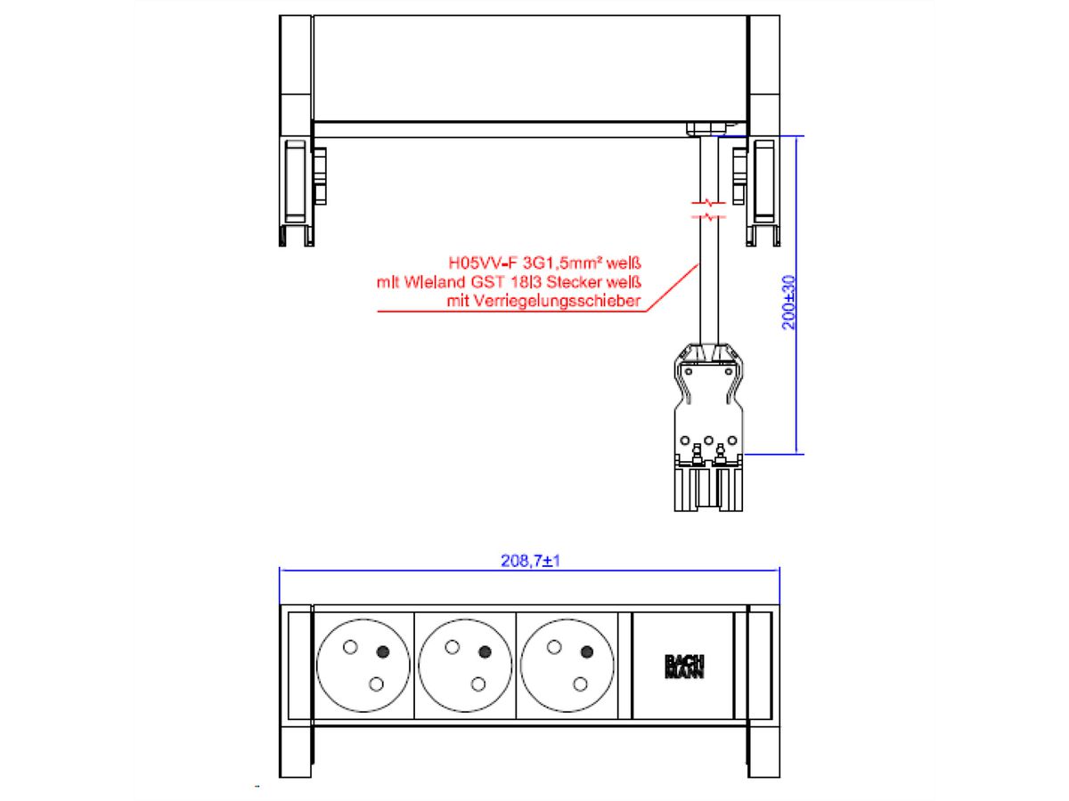 BACHMANN DESK2 white 3xUTE 0.2m GST18 RAL9010