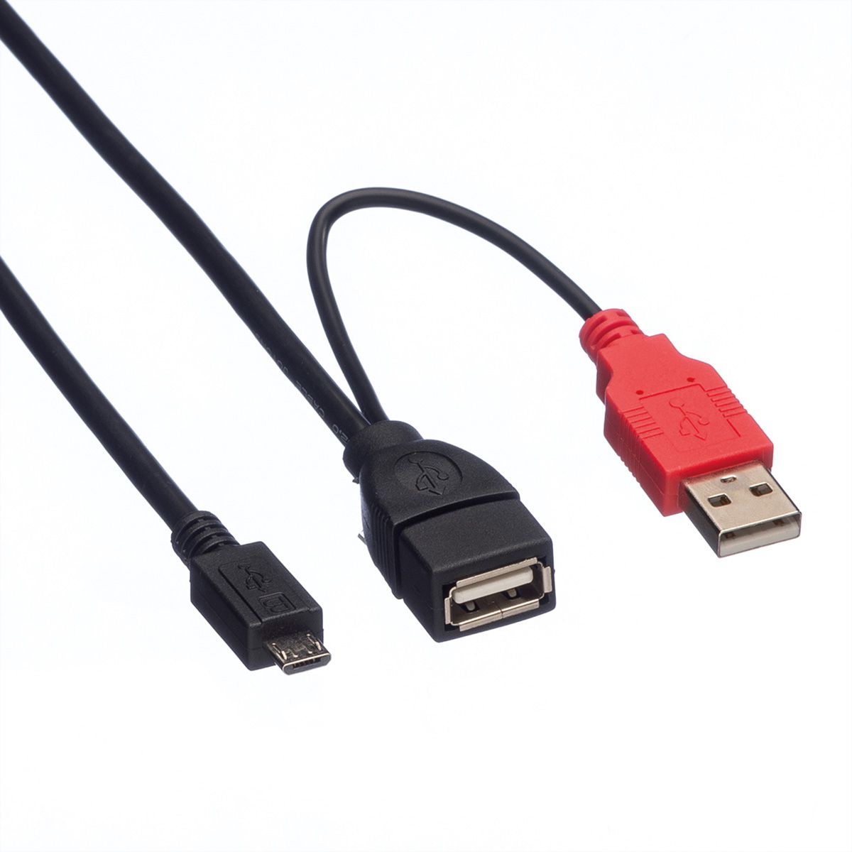 ROLINE USB 2.0 Y kabel, 2x Type A (M/F) - Micro B M, 1m
