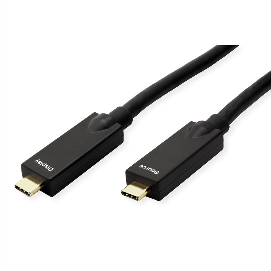 ROLINE USB 3.2 Gen 2-kabel, AOC, C-C, Male/Male, 10 Gbit/s, 4K60Hz, PD (Power Delivery) 60 W, zwart, 10 m