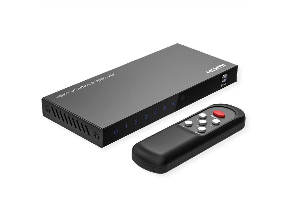 ROLINE 8K HDMI-switch, 4-voudig, met IR afstandsbediening