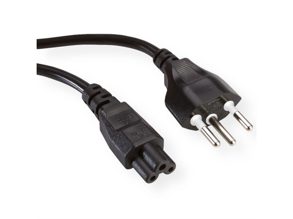 VALUE Notebook Power Cable, (T12/C5), 3pole (Swiss Version), black, 1 m