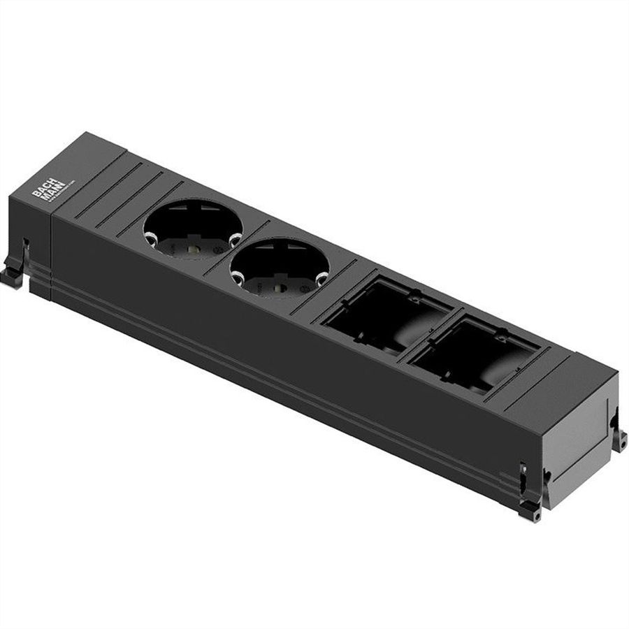 BACHMANN POWER FRAME Medium 2x earthing contact 2x ABD plastic profile, black
