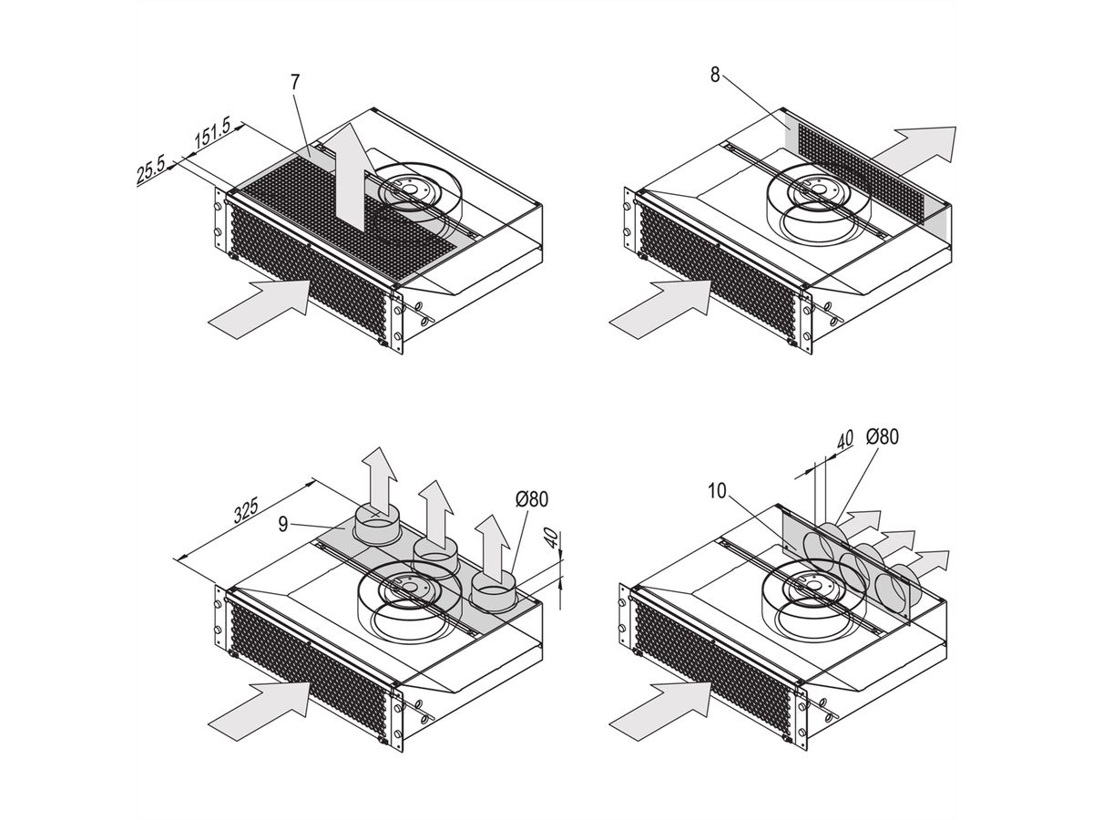 SCHROFF Air Deflector Plate for 19" Pusher Fan, 3 U, Hose Connection Rear