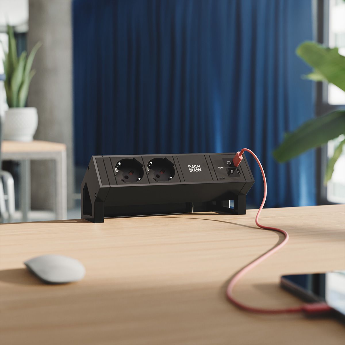 BACHMANN DESK2 2xP40 1xUSB C/C 45W, L=0,2m RAL9005