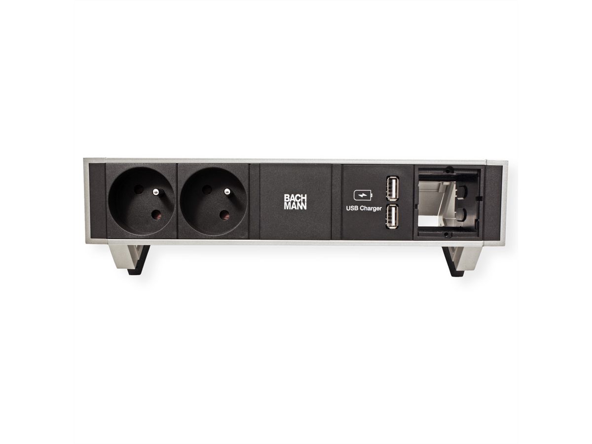 BACHMANN DESK2 2xUTE 35° 1xUSB oplader 1xCM stroom 0,2m GST18 Inox