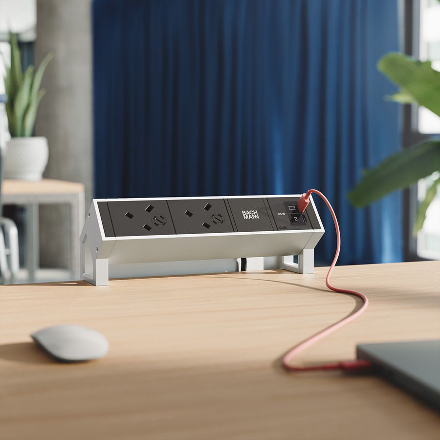 BACHMANN DESK2 2xUK 1xUSB C/C 65W, L=0,2m INOX