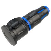 BACHMANN Profi-Schutzkontaktkupplung CEE7/3, Deckelband, gummiert, IP54, schwarz / blau