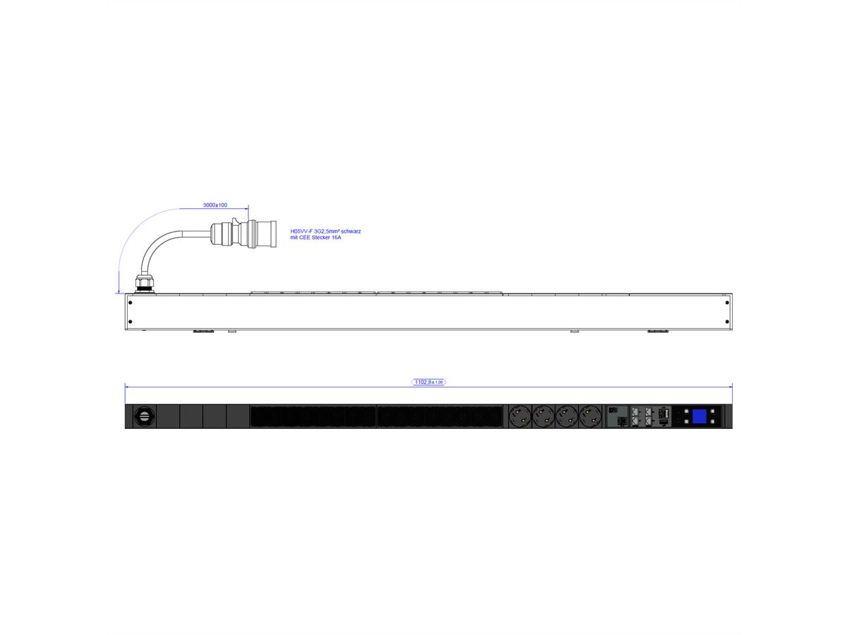 BACHMANN BN3000 16xC13 4xCEE7/3, Meting per faseH05VV-F 3G2,5 CEE 16A Lan